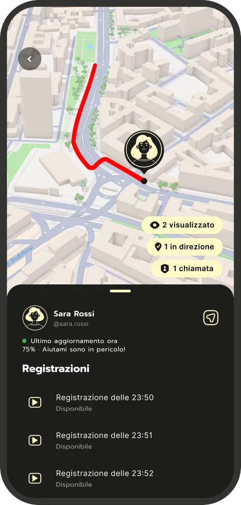 Schermata dell'app Recall con la mappa live e i Recaller che stanno arrivando